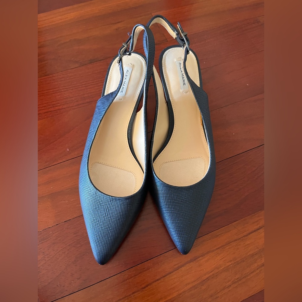 Alex Marie navy blue leather sling back heels 7.5